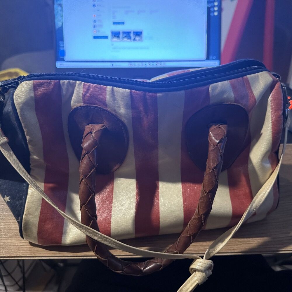 Vintage Nordic House Designs NYC Tote Bag Set American Flag Leather Handle USA